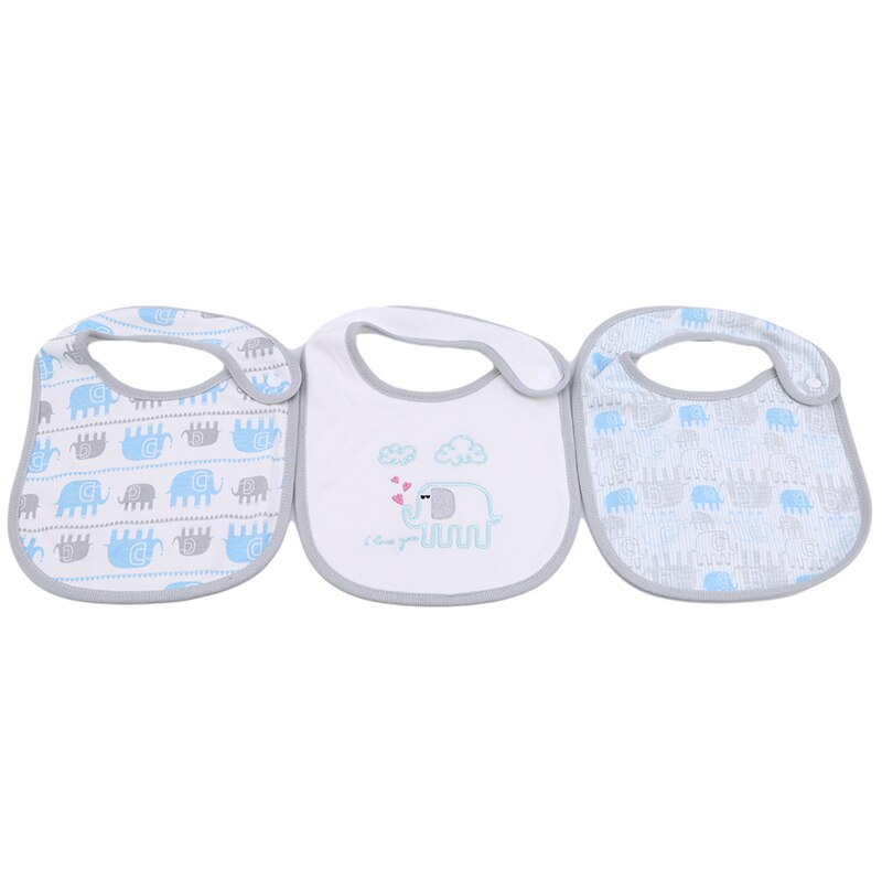 3 stuks / set baby slabbetjes met cartoon print, katoenen mix baby sjaal, maaltijdkraag, boertje, drukknoop baby slabbetjes: Olifantenbaby