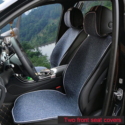 Funda de lino Artificial para asiento de coche, cobertor Universal de cojín para la mayoría de coches, otoño e invierno, 2 unidades: Two front seats Biue
