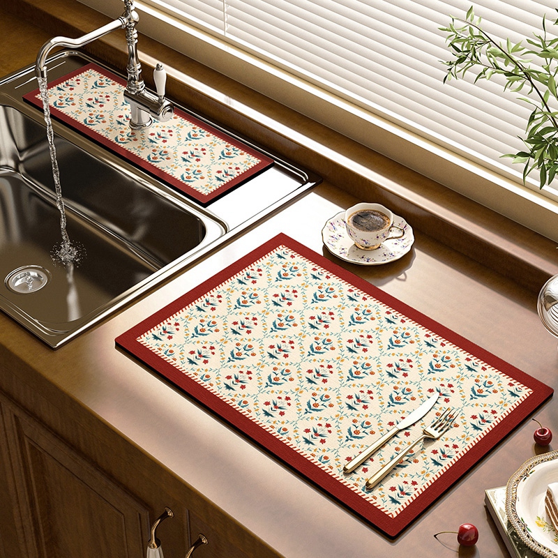 Køkkenmåtte vintage absorberende måtte retro hurtigttørrende dækkeservietter borddækningsmåtte køkken kaffeopvaskemåtte