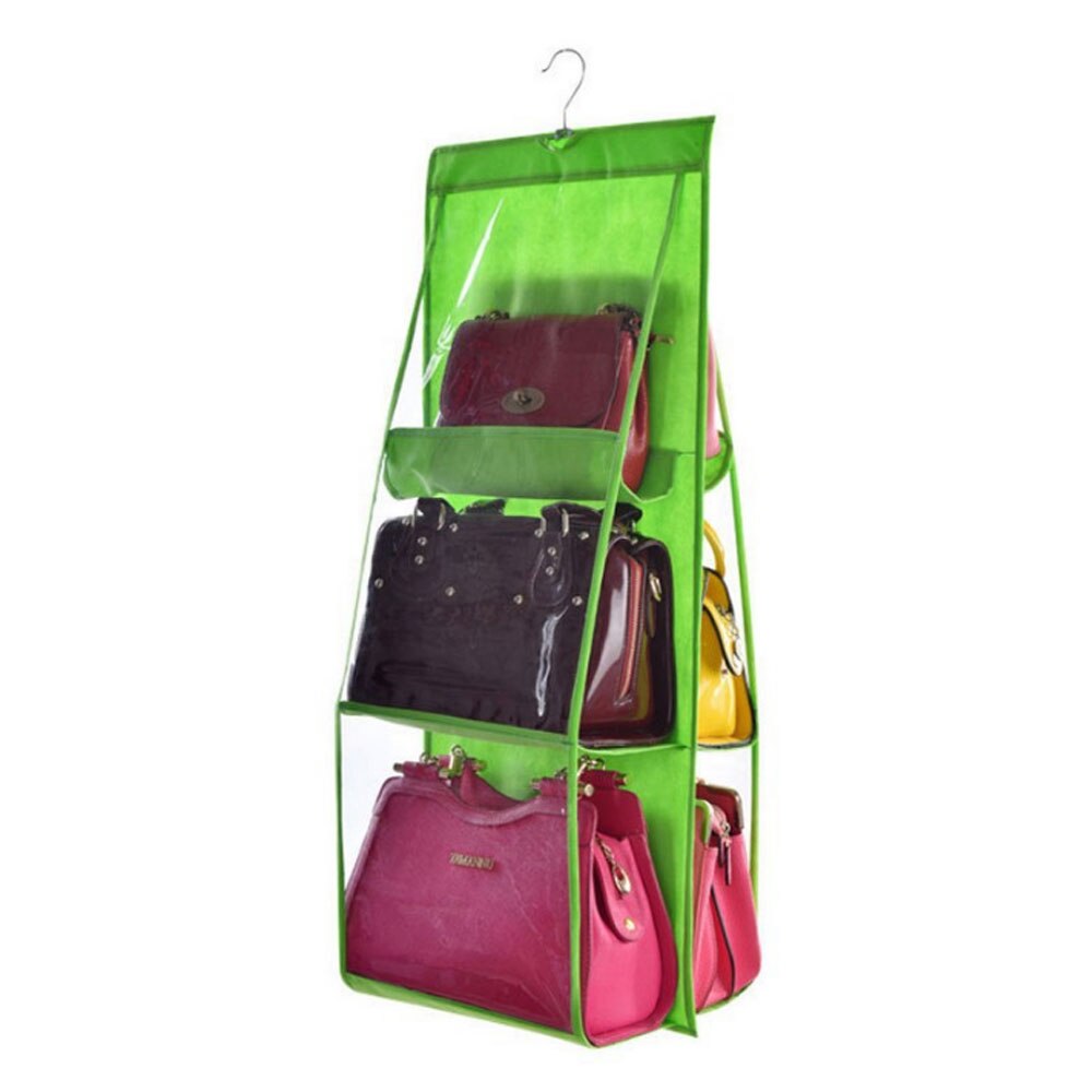 6 lomme hængende håndtaske arrangør til garderobeskab gennemsigtig opbevaringspose dørvæg klar diverse sko taske med bøjlepose: Grøn