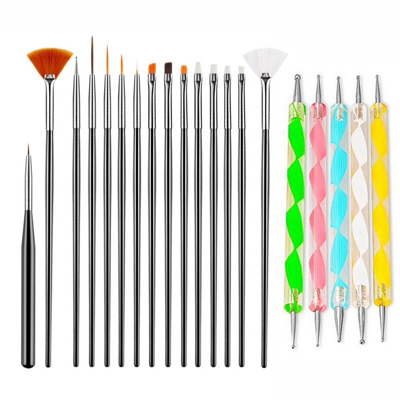 Juego de pinceles para uñas, pluma de doble punta, pincel para difuminado, pintura, Gel acrílico, herramienta de manicura artística: Marfíl