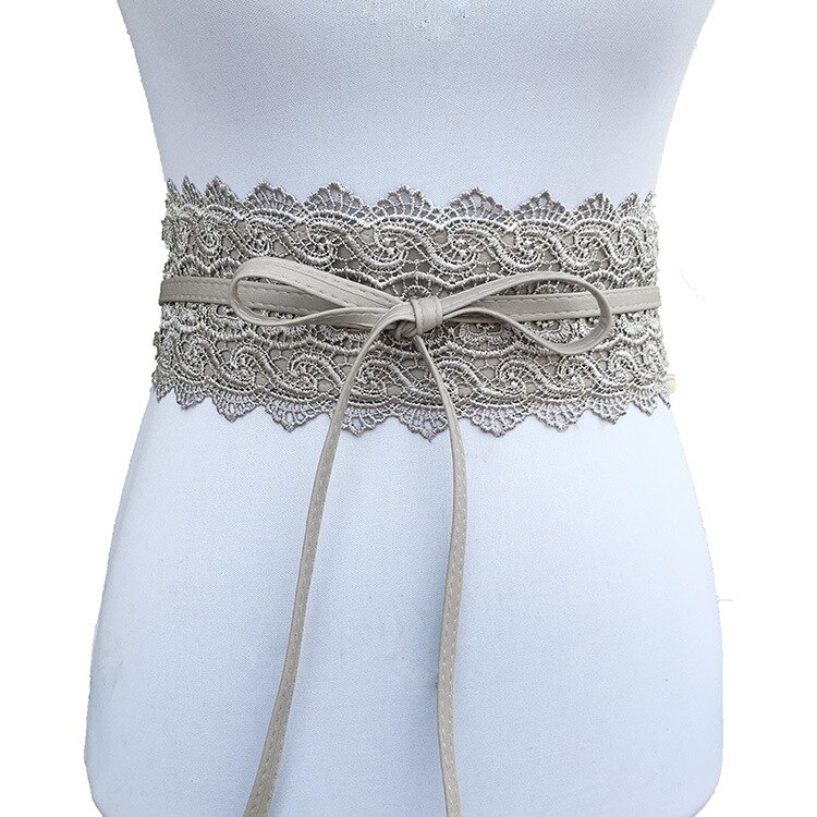 Belts for Women Wedding Dress Female Waist Band Black White Wide belt leather Corset Lace Self Tie Obi Cinch Waistband: Gray