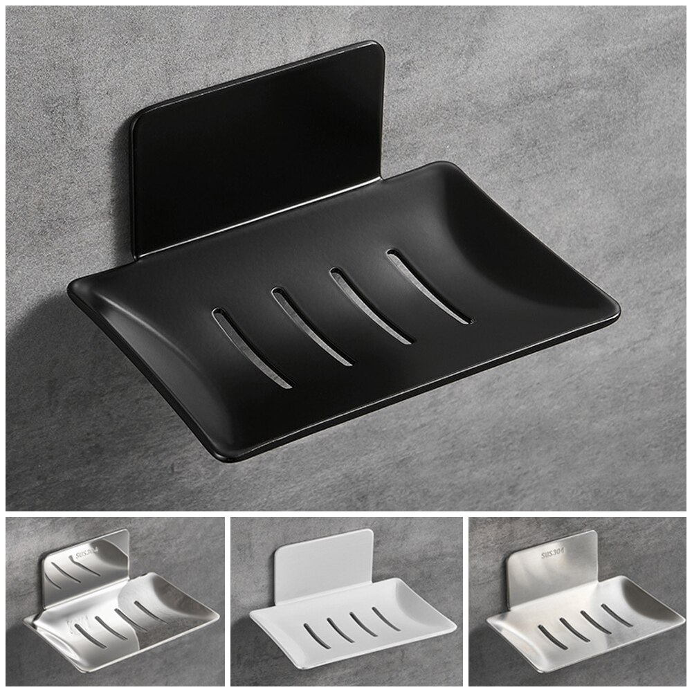 For Kitchen Stainless Steel Soap Dish Sponge Holder Storage Plate Tray Bathroom Organizer Container Wall Mounted No Drilling