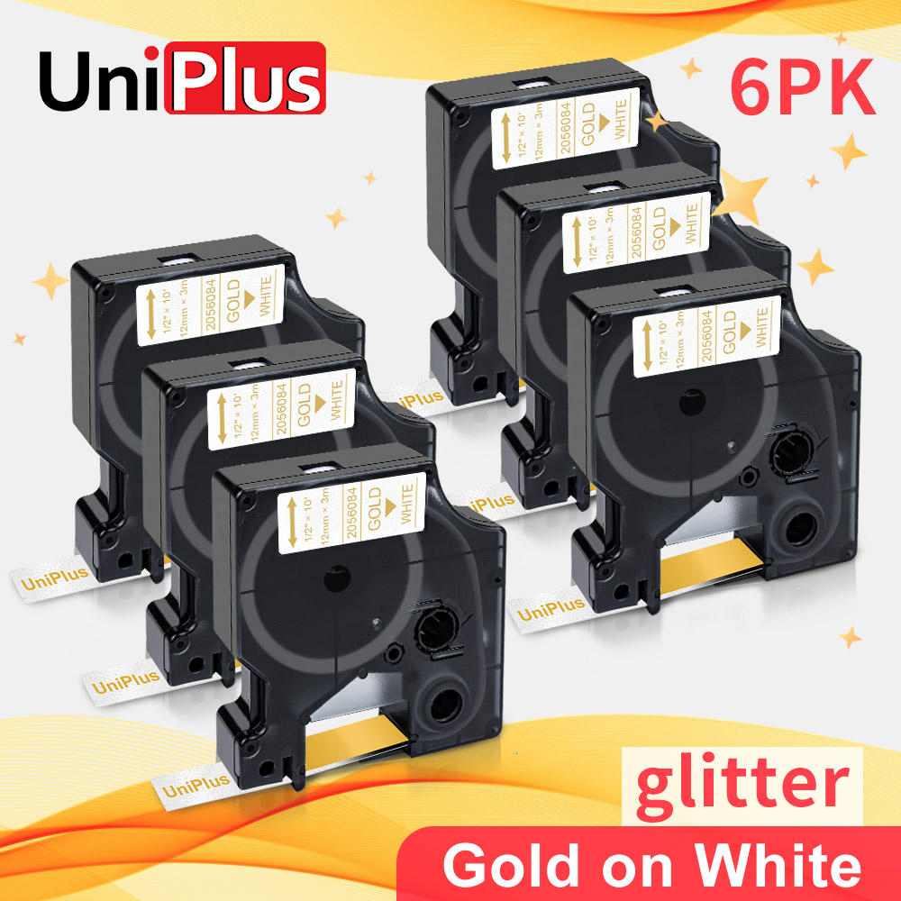 UniPlus 10PK ruban à paillettes Compatible Dymo étiqueteuse or sur Flash blanc pour Dymo ruban D1 imprimante ruban Dimo étiqueteuse: 6 pieces