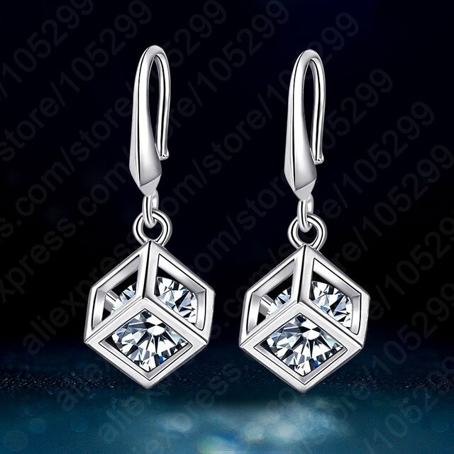 Grote Shining Zirconia Speciale Vierkante 100% 925 Sterling Zilver Top Oorbellen Bruiloft Sieraden