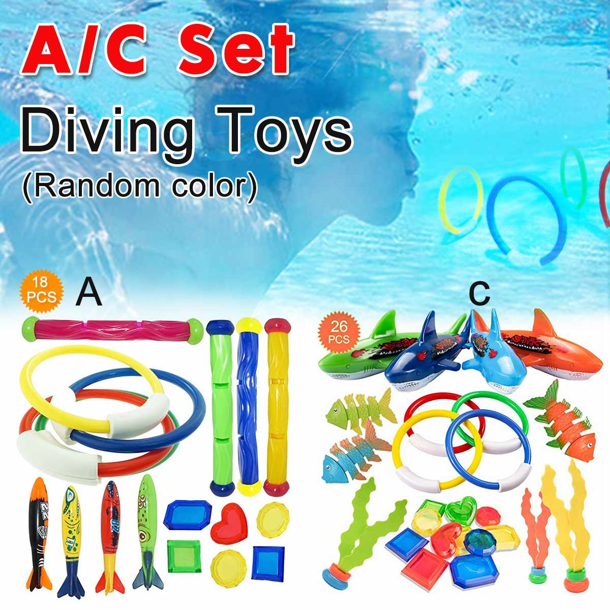 4/18/26 PCS Summer Playing Swimming Pool Throwing Diving Toys Underwater Rings Diving Circle Set Multicolor Game Beach Toy