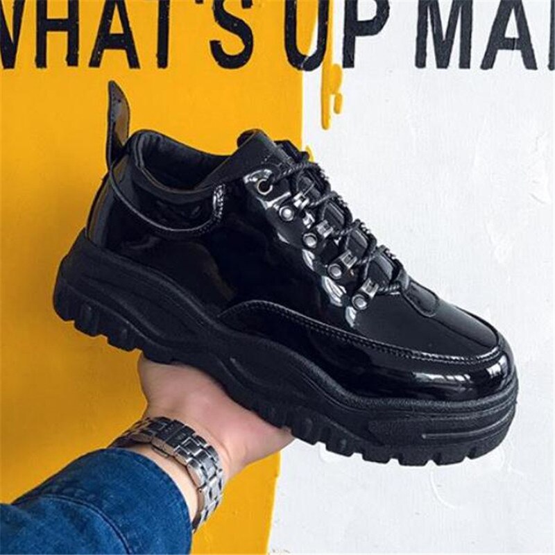 Herre sneakers platform forår sko til mænd chunky sneakers sort åndbar behagelig