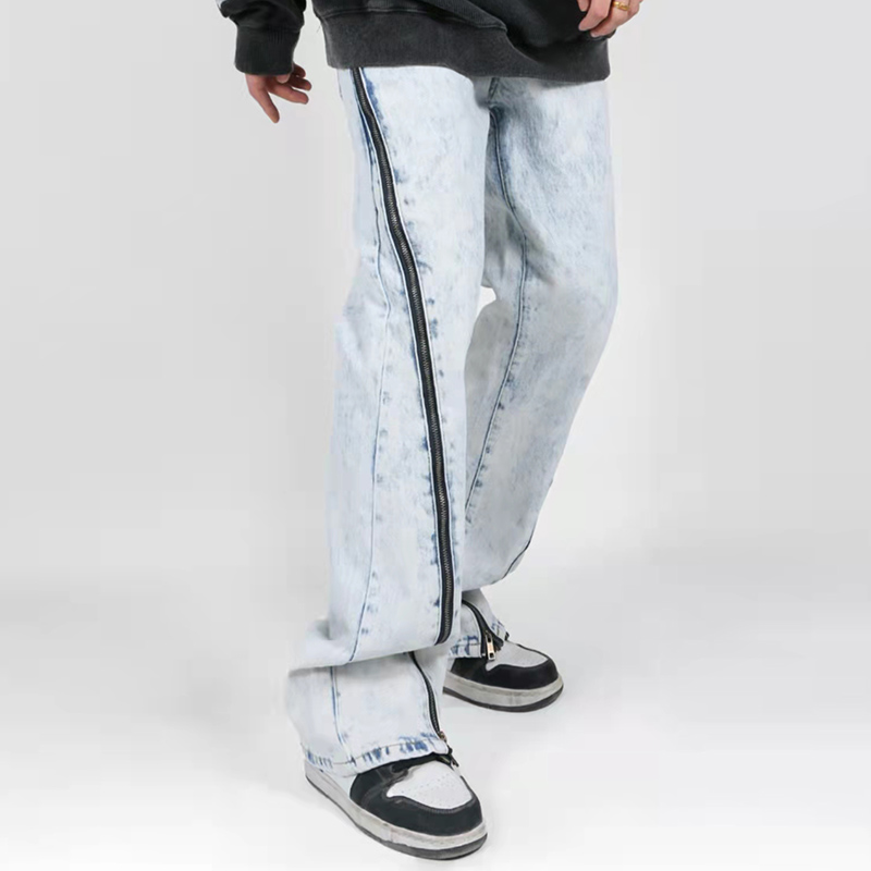 Jean déchiré en Denim pour homme, pantalon délavé, coupe droite évasée, coupe ample, style rétro, Hip Hop, décontracté