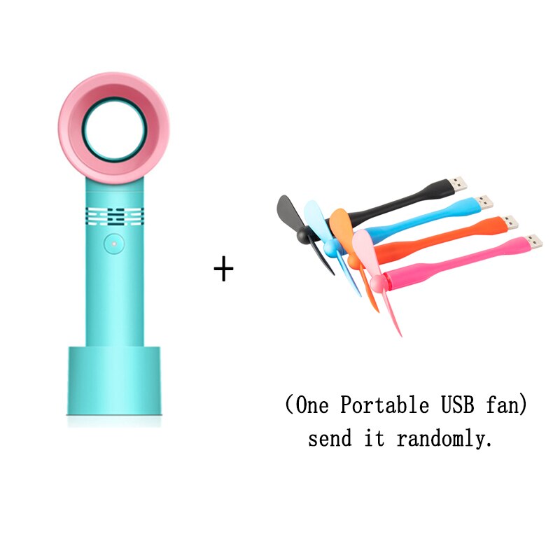 portable fan USB Rechargeable Portable Bladeless Fan Handheld Mini Cooler No Leaf Handy Fan With 3 Fan Speed Level LED Indicator: Green