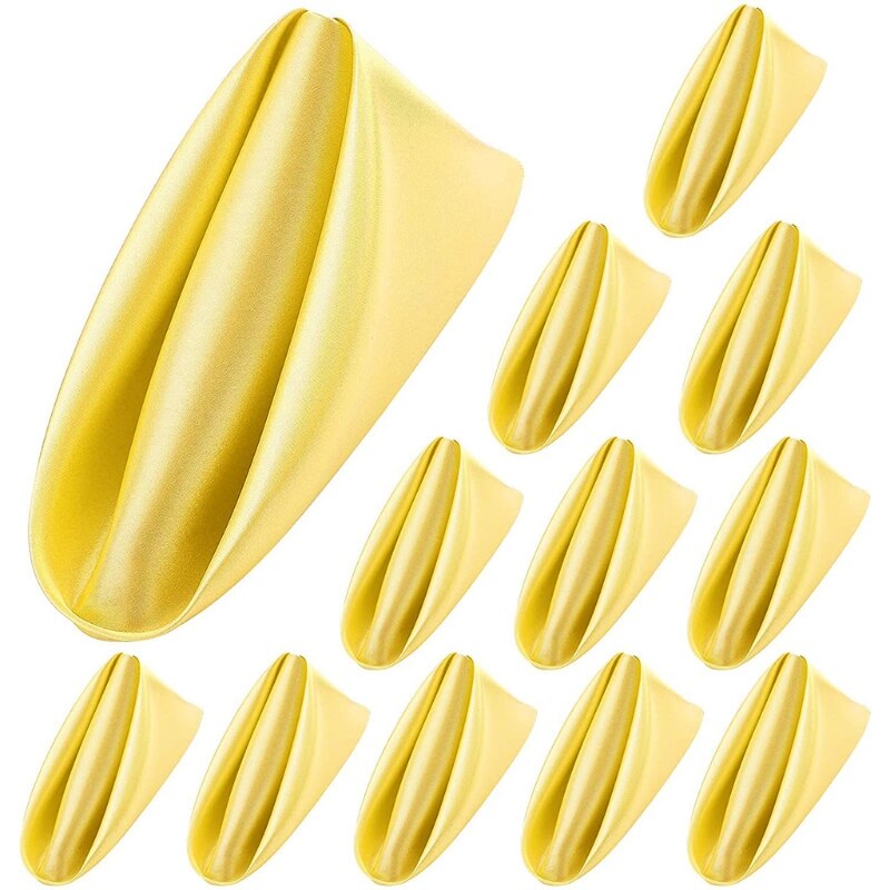 Y1UU 12Pcs 50cm Table Napkins Cloth Square Satin Fabric Napkin Pocket Handkerchief for Wedding Birthday Home Party Hotel: Yellow