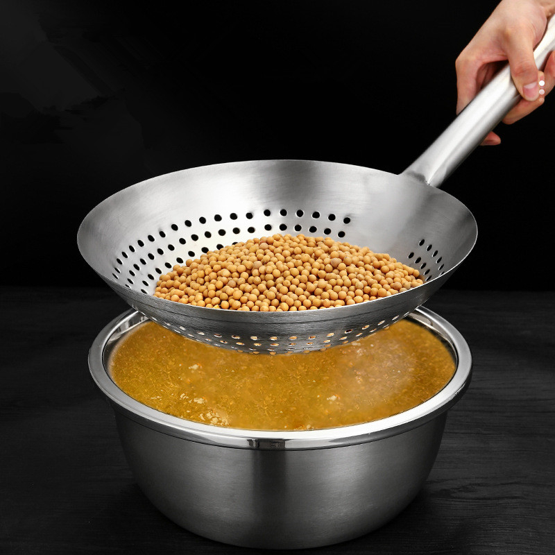 Colador grueso de acero inoxidable 304 con mango largo, tamiz grande para albóndigas, harina y fideos, espumadera, cuchara de cocina