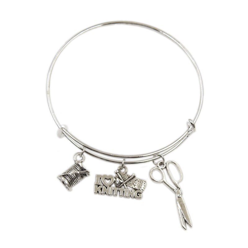 Zilverkleurig metaal dames vintage ik hou van breien naaimachine garen schaar bedels accessoire mannen armbanden sieraden: Type 10