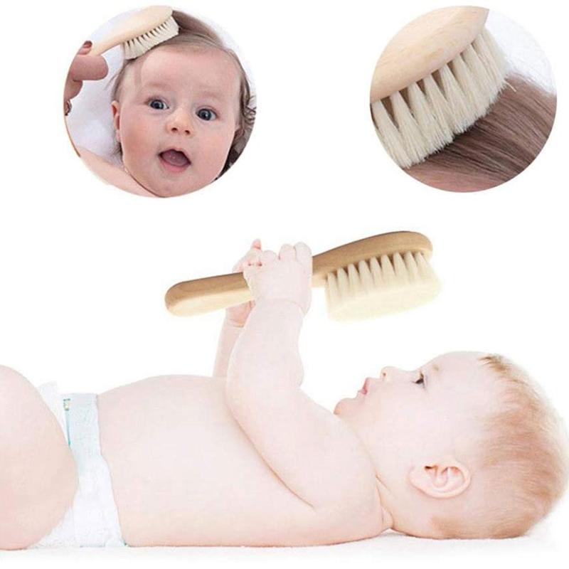 Brosse en bois laine naturelle pour bébé | 2 pièces 100% peigne Saft brosse à cheveux -né masseur de tête pour enfants, produits de soins pour enfants