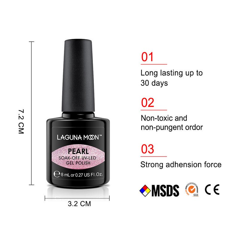 Lagunamoon glänzend Perle Gel Nagellack UV LED Tränken Weg Langlebige Mangel Mangel Manikübetreffend Gel Nagellack funkeln 8ml