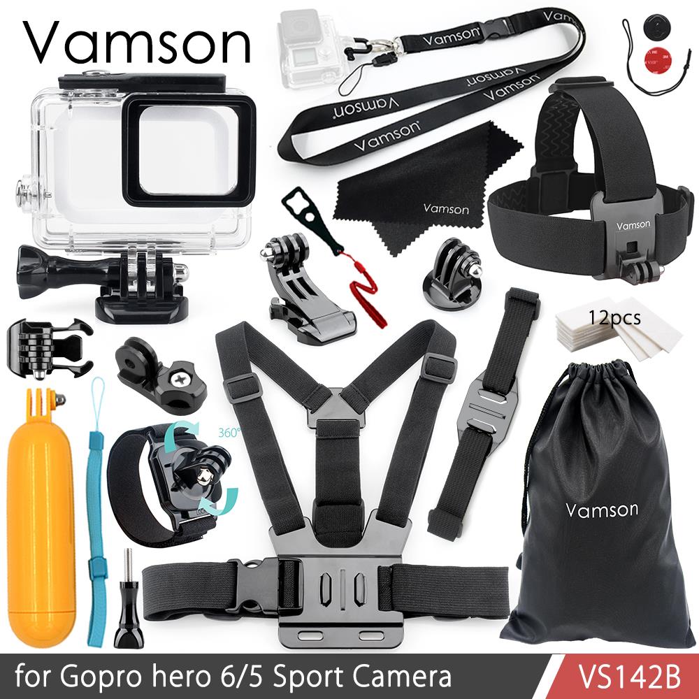 Vamson para Gopro héroe 7 6 5 Kit de accesorios impermeable funda carcasa de Floaty Bobber Monopod para ir pro Hero 6 5 VS142: VS142B