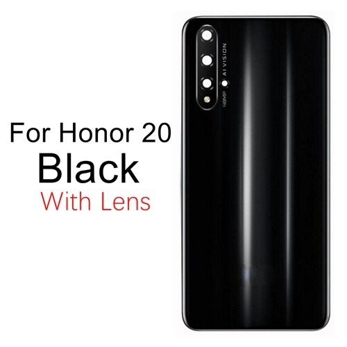 Back Glass Cover Voor Huawei Honor 20 Batterij Cover Achterdeur Behuizing Case Window Back Panel Voor Honor 20 Pro batterij Cover: 20-Black With Lens