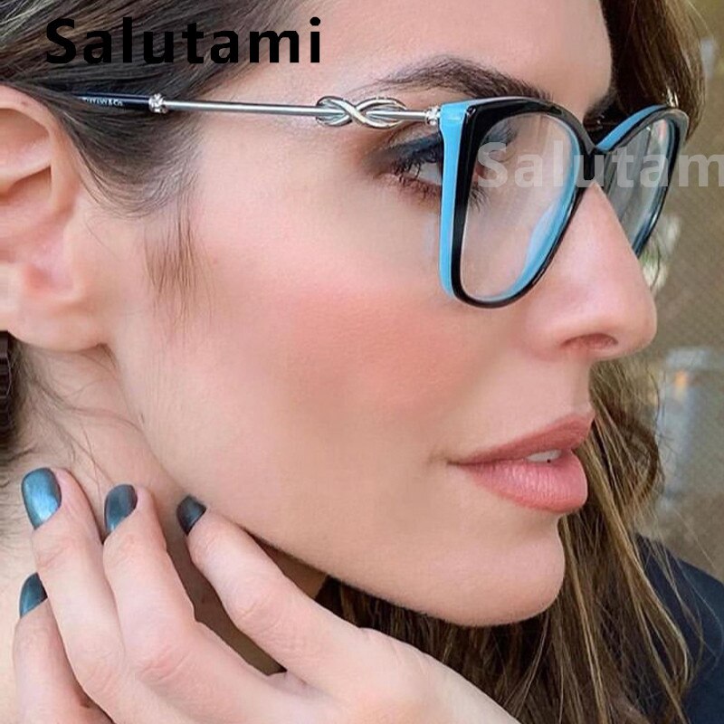 Monture de lunettes Double couleur bleue pour femmes, de luxe en alliage, pour ordinateur, transparentes, teintes, pour hommes,