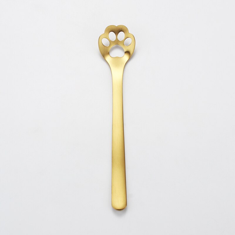 304 Stainless Steel Cat Dog Paw Claw Coffee Tea Milk Spoons Hollow Dessert Spoon Stirring Gold Spoon Cute Kitchen Tools: Gold Cat Hollow