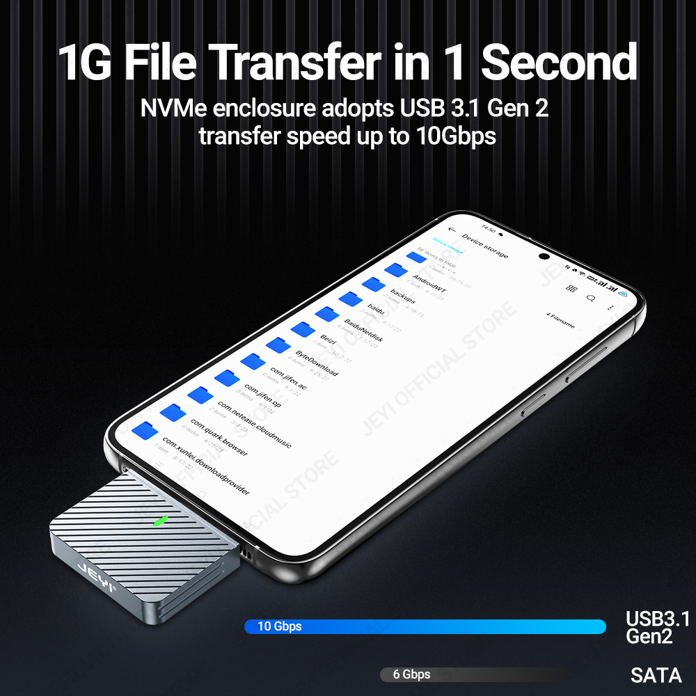 JEYI 2230 M.2 NVMe Direct-Attach SSD-Gehäuse, USB 3.2 10 Gbit/s Inline-Aluminium-Solid-State-Laufwerk mit Magnet-Schutzhülle