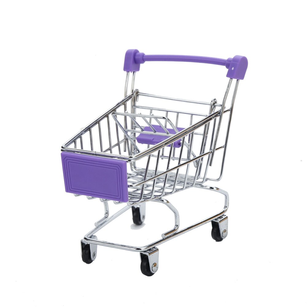 Mini Shopping Cart Supermarket Handcart Mode Storage Toy desktop can: Purple
