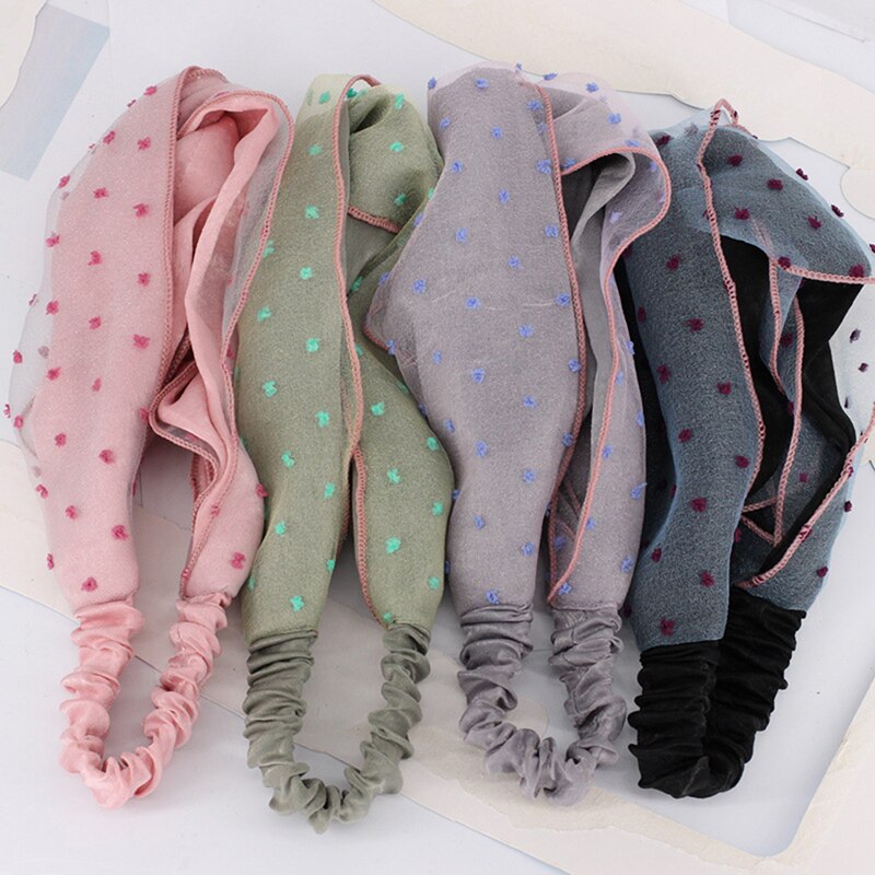 Dubbele Mesh Gaas Haarband Voor Meisjes Vrouwen Yoga Haarband Stippen Afdrukken Mesh Knoop Sport Hoofdband Vrouwen Sport Haarband