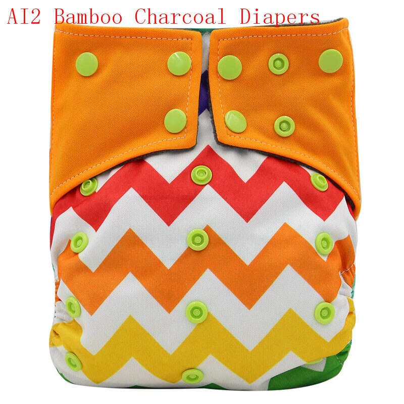 Ohbabyka-couche de bébé à Double gousset | Couche-culotte tout-en-deux AI2 en tissu de charbon de bambou, couche de poche réutilisable et: K110