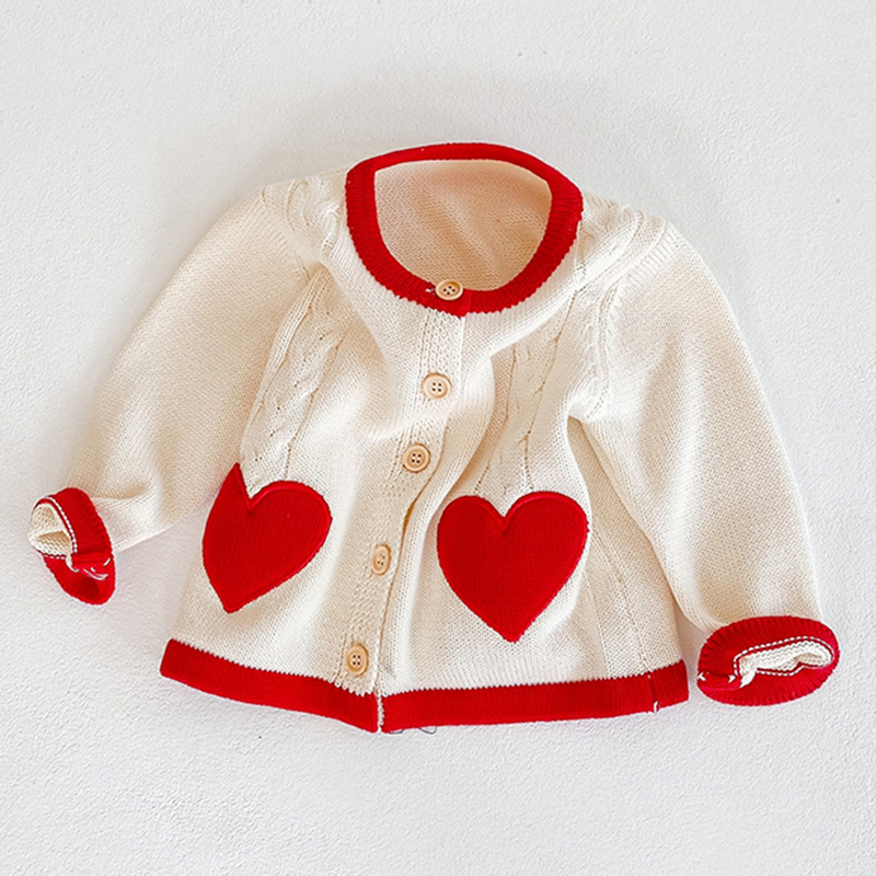 Novo bebê meninas bonito amoroso coração cardigan casaco crianças roupas outono inverno meninas de malha casaco cardigan