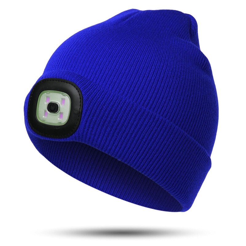 LED Lighted Beanie Rechargeable 4 LED Headlamp Hat,Knitted Winter Hat G99D: Blue