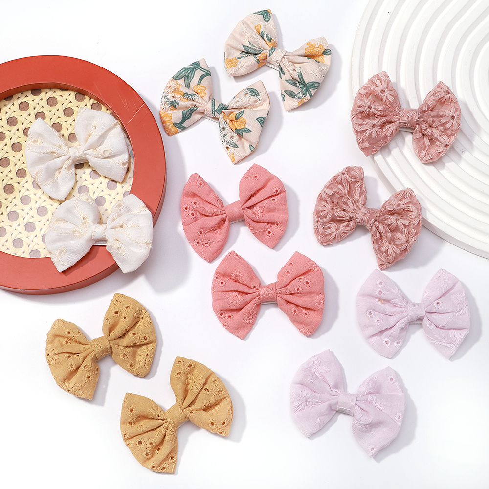2 unids/set de pinzas para el cabello con lazos bordados, horquillas sólidas para niñas, pasadores de algodón hechos a mano, pasador de pelo de mariposa para niños, sombreros coreanos