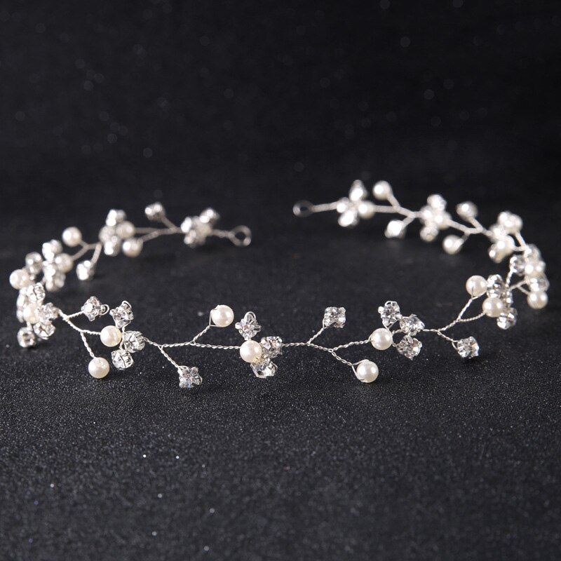 Hair Bands Pearl Wedding Hair Ornament Rhinestone Flower Women Bridal Head Decoration Handmade Crystal Hair Jewelry: A018