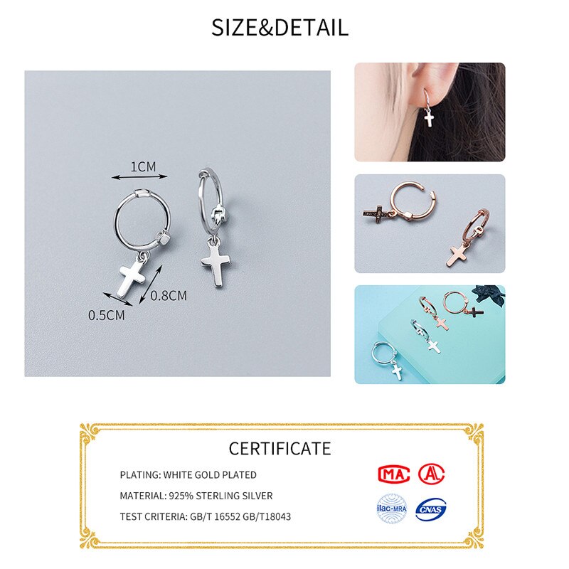 INZATT Populaire Cross Hanger Echte 925 Sterling Zilveren Oorringen Voor Vrouwen Voorkomen Allergie Meisjes Kids Fine Jewelry