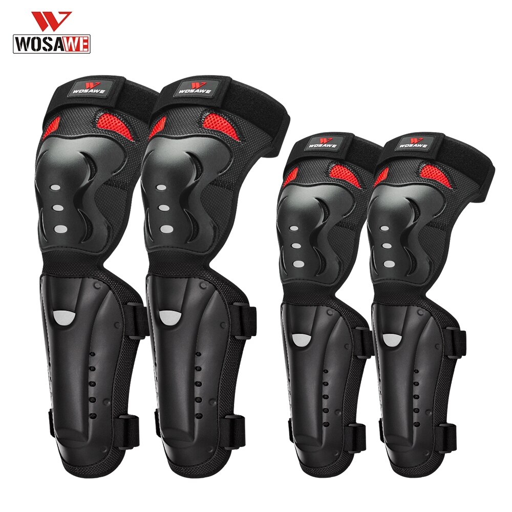 WOSAWE Knee Pads Elbow Pads Suit Black Red Motorcycle Protective Gear Thickening Protection Accessories Reflective Adjustable