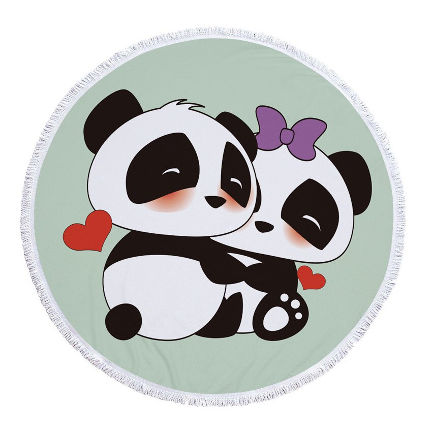 Summer Circle Thick Microfiber Round Beach Towel Shower Bath Towels Cartoon Panda Print Bohemian Cute serviette de plage ronde: Panda 6