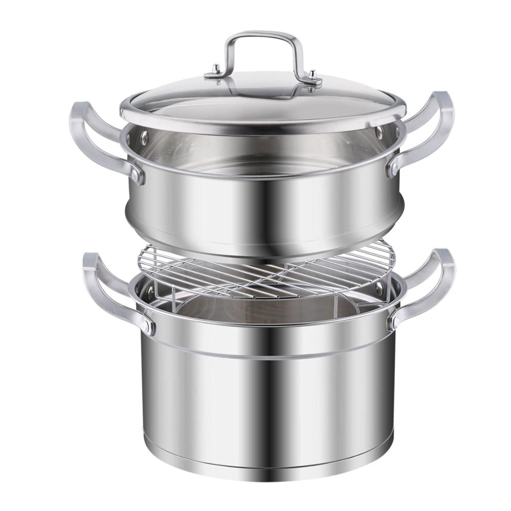 3 Piece Premium Heavy Duty Stainless Steel Steamer Pot Set Includes 3 Quart Cooking Pot, 2 Quart Steamer Insert and Vented Glass: 26cm