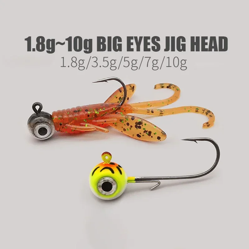 groß Augen Jig Kopf Angelhaken mit Mustad-Haken, 1,8 g, 3,5 g, 5 g, 7 g, 10 g, Fischkopf-Angelhaken für weiche Wurm-Angelgerät-DIY-Bausatz