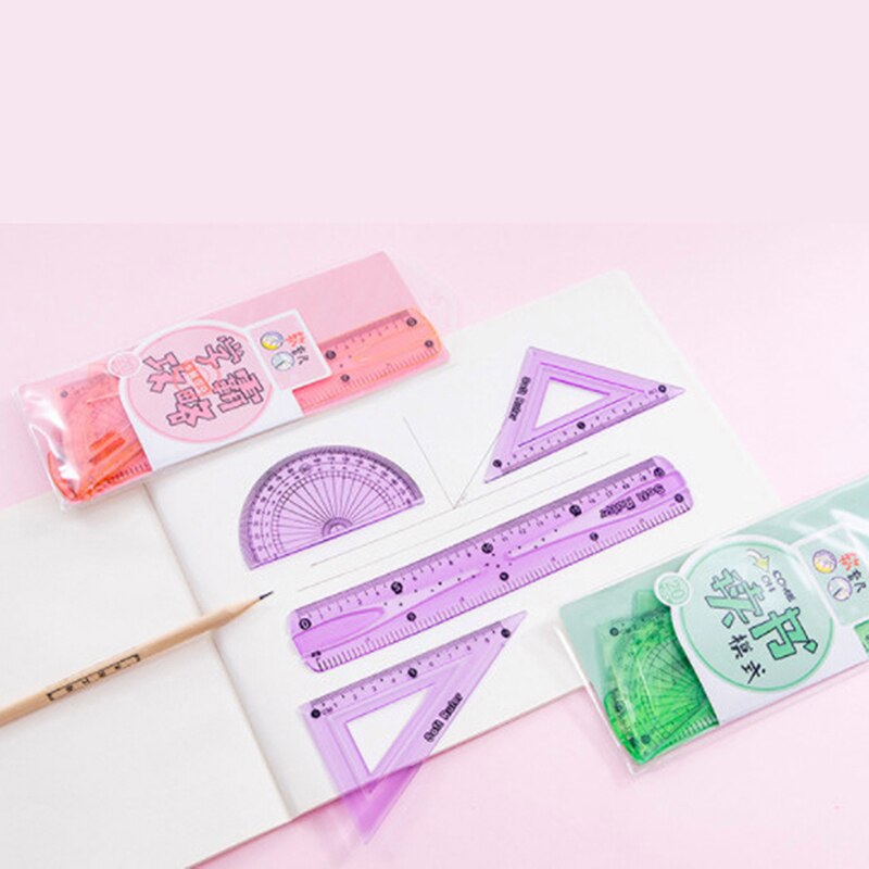 4pcs/set Straight Ruler Protractor Students Math Geometry Soft Bendable Ruler Set Office School Supplies