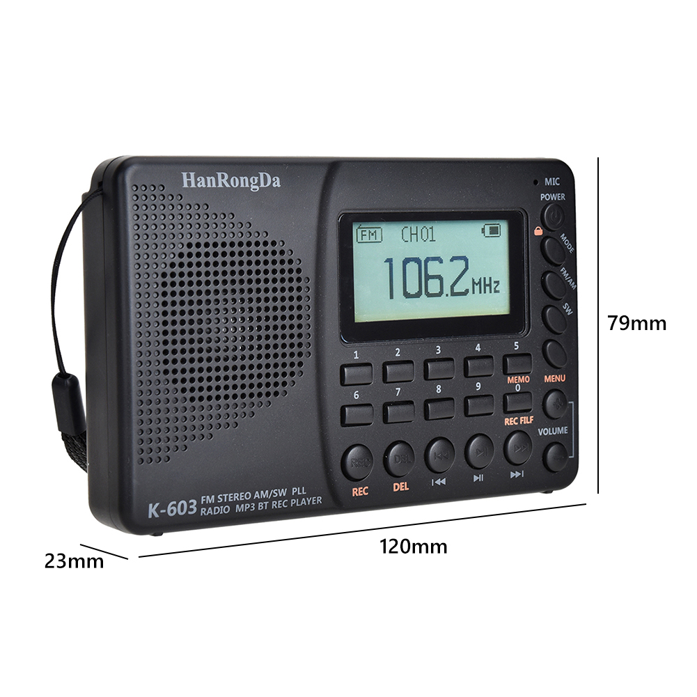 Pocket AM FM SW Radio FM Portable LCD Display Bluetooth-compatible Pocket Support TF Card USB Recorder Radiogram K603 radios
