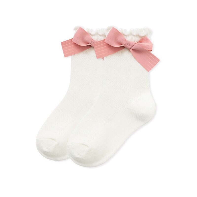 Baby kleine Mädchen atmungsaktiv Socken Bowknot Knie hoch Kinder Rohr Socken Verbeugungen Rüsche Kinder Mädchen Socken: Weiß