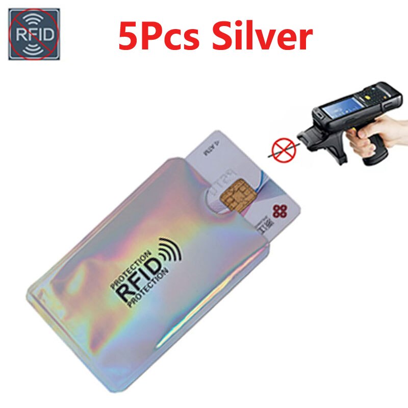 2/5pcs Aluminium Anti Rfid Wallet Blocking Reader Lock Bank Card Holder Id Bank Card Case Metal Credit NFC Holder 6.3*9.1cm: 5pcs Silver