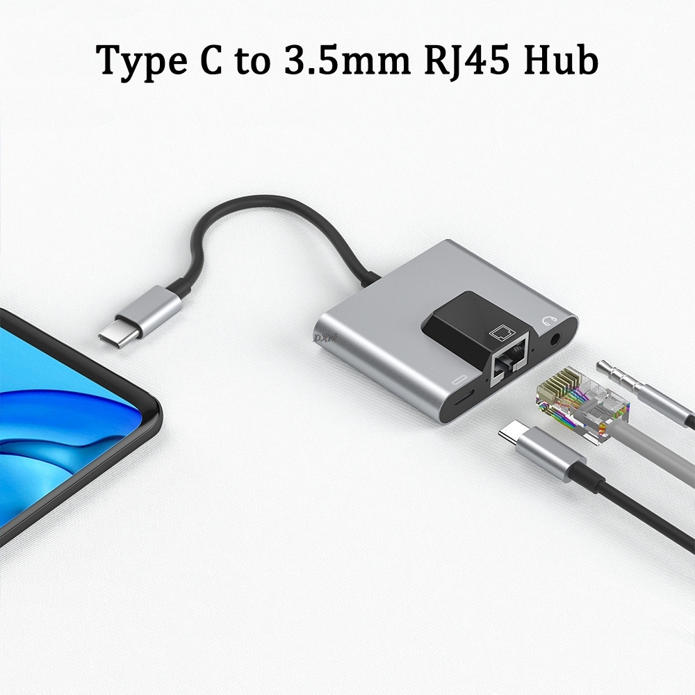 Centrum USB-C robić 3.5mm RJ45, adapter sieciowy USB-C robić Ethernet LAN, stacja dokująca z szybkim ładowaniem PD i audio robić telefonu, laptopa, tabletu