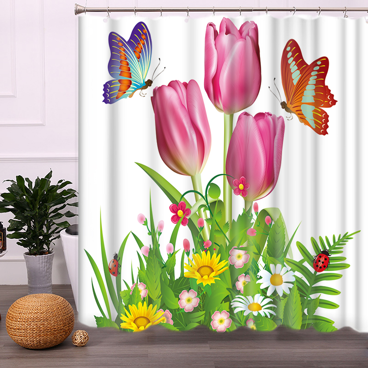 1800 x 1800mm friske tulipaner badeværelse bruseforhæng vandtæt fortykkelse meldug badeværelse gardin skillevæg gardin gardin