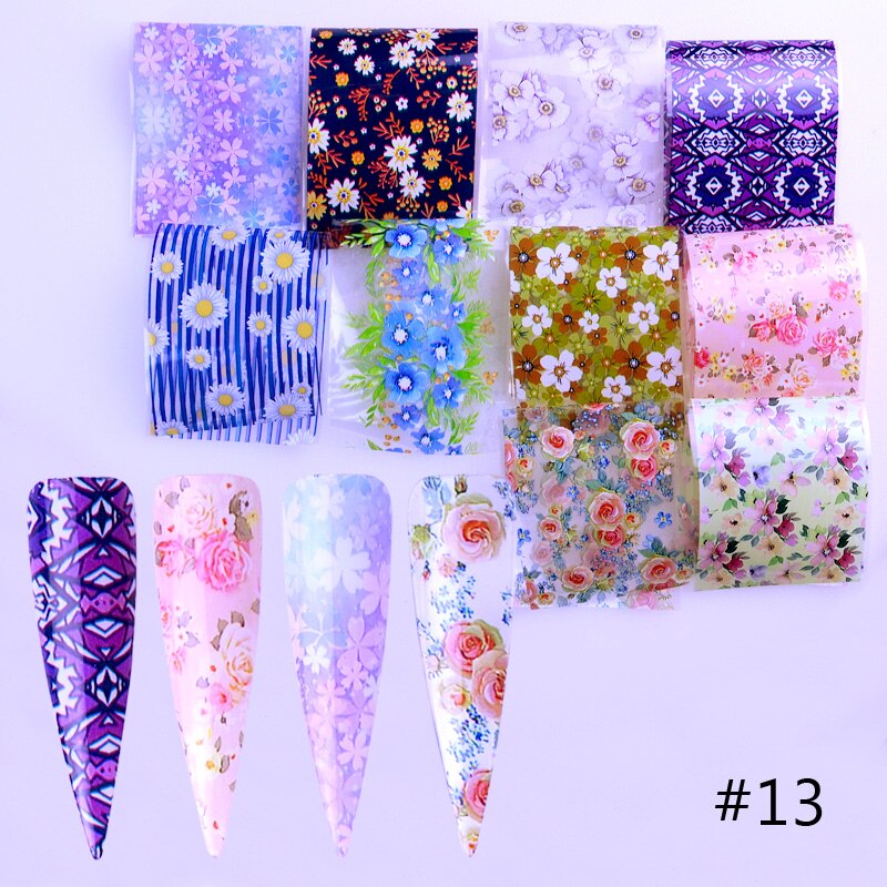 10pcs Nail Foil Polish Stickers Mix Flower Leopard Transfer Foil Nails Decal Sliders For Nail Art Decoration Xmas Designs: 13