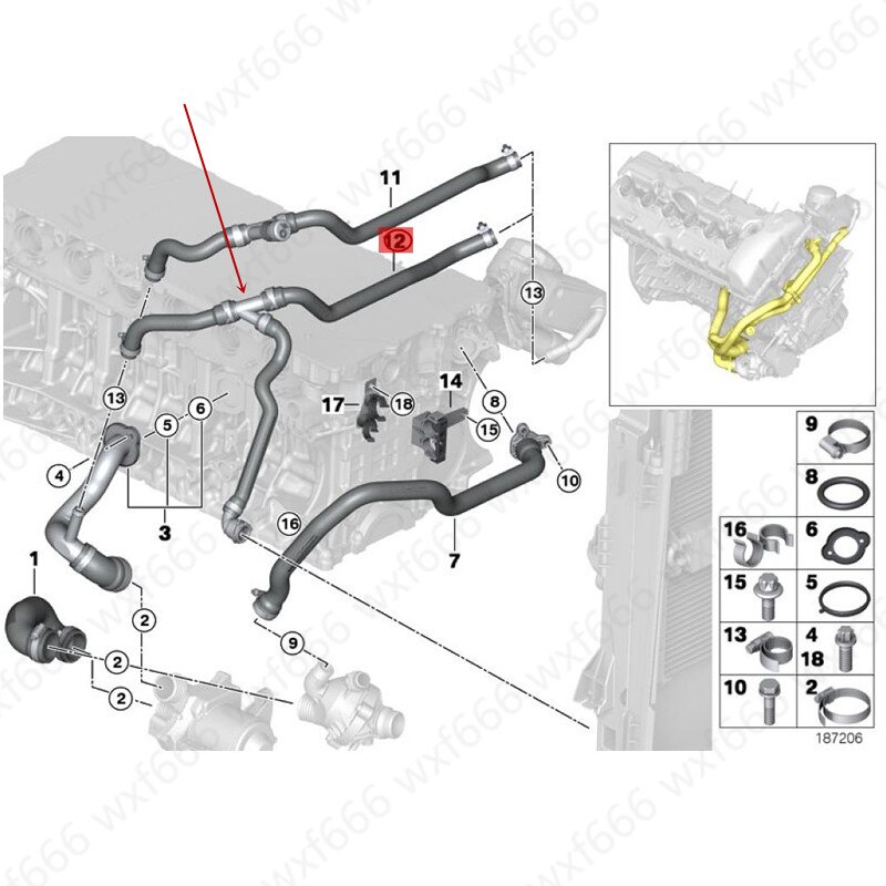 Manguera de agua del radiador del tubo del agua del tanque del agua del coche F10b mwF18 F01 F02 520 523 528 530 730 agua del motor tubería de agua refrigerante