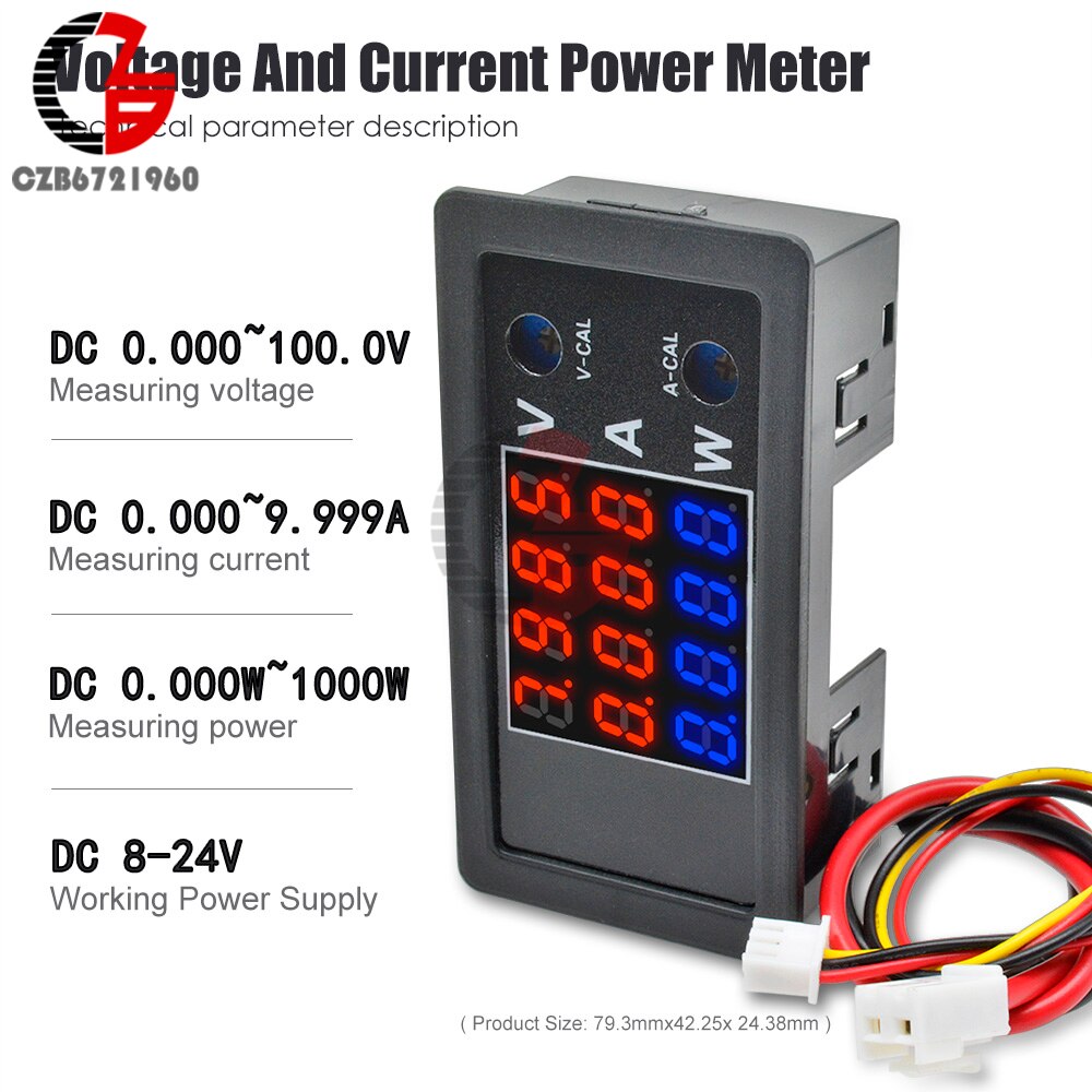 DC 100V 10A Digital Voltmeter Ammeter Wattmeter 50V 5A Voltmeter Current Power Meter Car Battery Capacity Tester 12V 24V 48V 72V