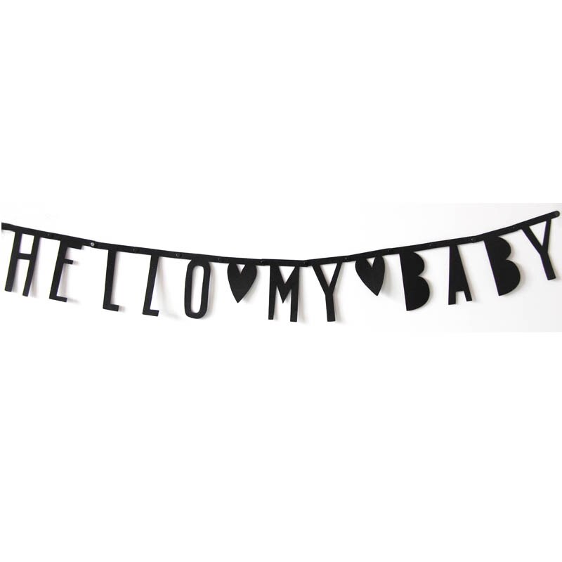 1impostato FAI DA TE non tessuto Nero Striscioni Bandiere Ghirlanda Floreale pavese striscione per La Casa di Compleanno di Cerimonia Nuziale Del bambino Doccia per Bambini decorazione Della stanza: Hello My bambino