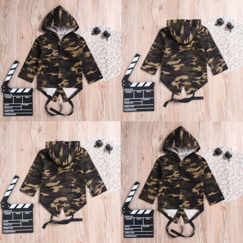 Spädbarn barn pojkar flickor långärmad jacka camo huvkappa barn ytterkläder småbarn babykläder 0-24m