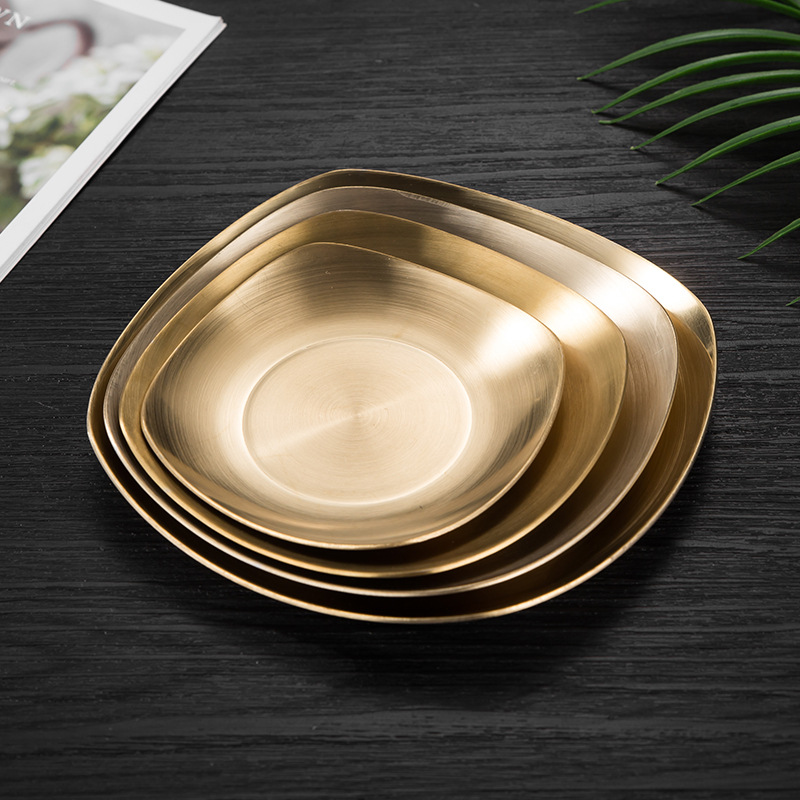 Stainless Steel Dinner Plates Restaurant Gold Serving Tray Japanese Square Seasoning Dishes Barbecue Tableware: Gold / 14cm