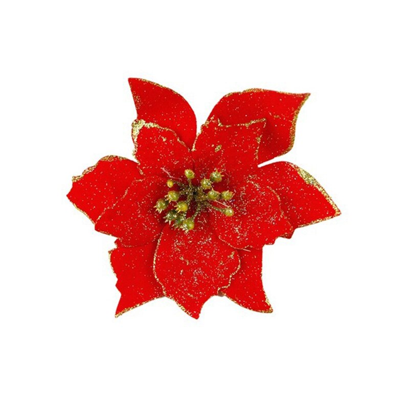 10Pcs Glitter Poinsettia Flower Christmas Decor Wreath Tree Decorations Xmas Party Wedding Flower Scrapbook Garlands Rattan: 8