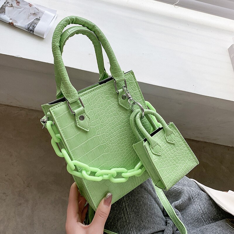 Sling Bag Vrouwelijke Vrouwen Hand Tassen Luxe Handtas Vintage Composiet Bakken Keten Messenger Schoudertassen Voor Vrouwen: Green