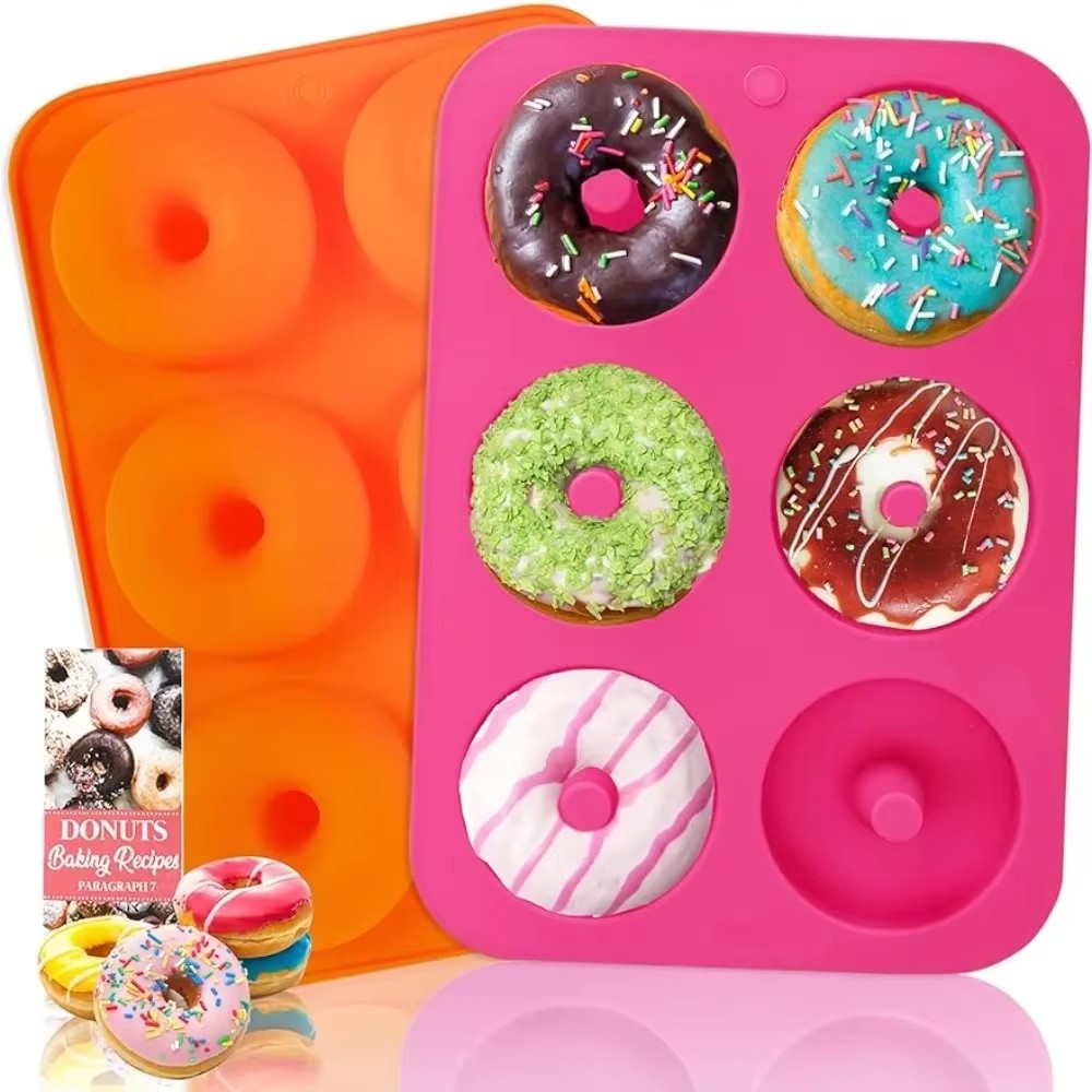 6-See-Silikon-Krapfen-bilden, Backform, antihaftbeschichtet, zum Backen, Gebäck, Schokolade, Kuchen, Nachtisch, DIY-Dekoration, Werkzeuge, Bagels, Muffins, Donuts: Orange